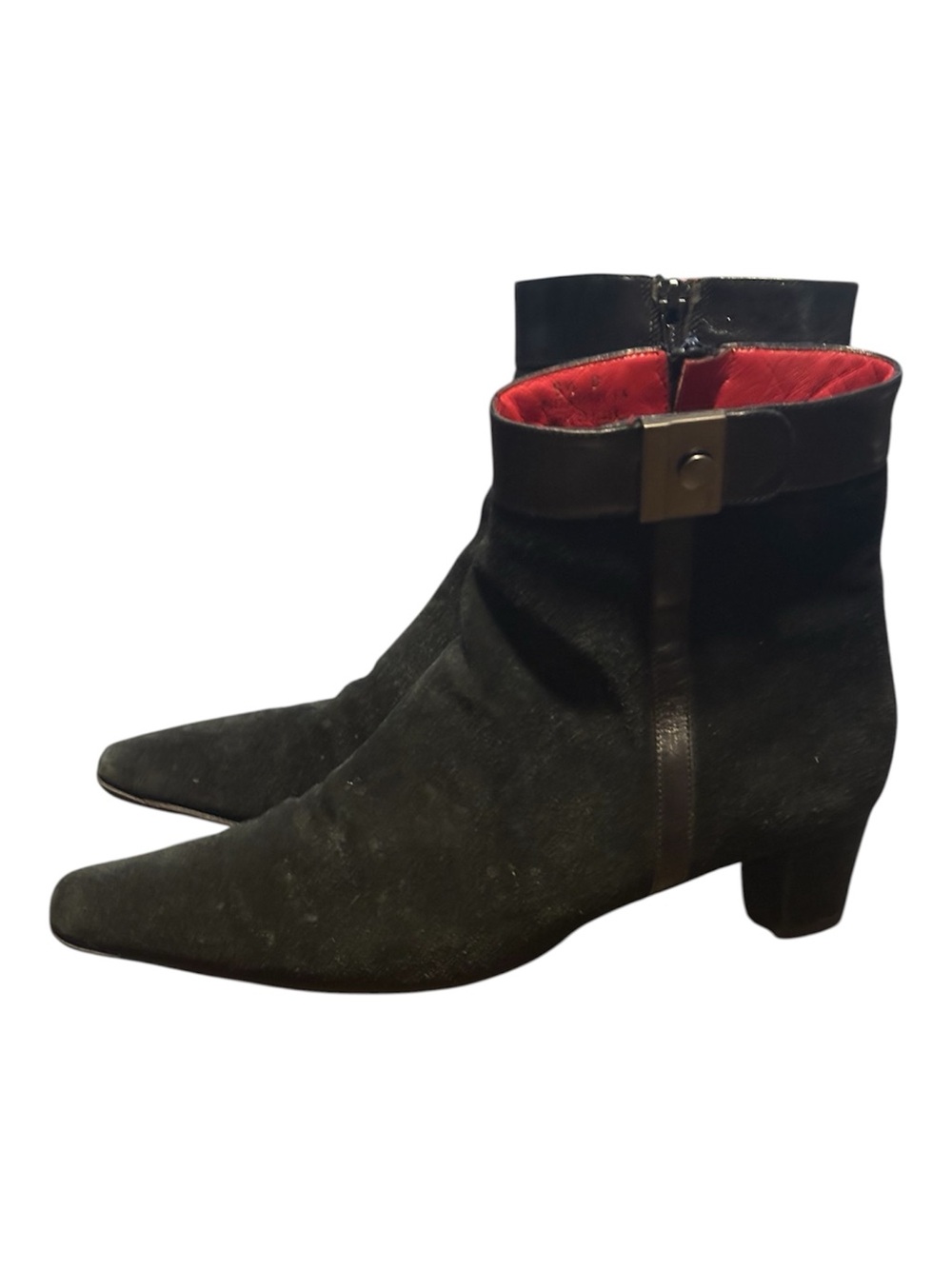 Coach Hillary Black Suede Ankle Boots Block Heel Made in Italy Size 8.5 B